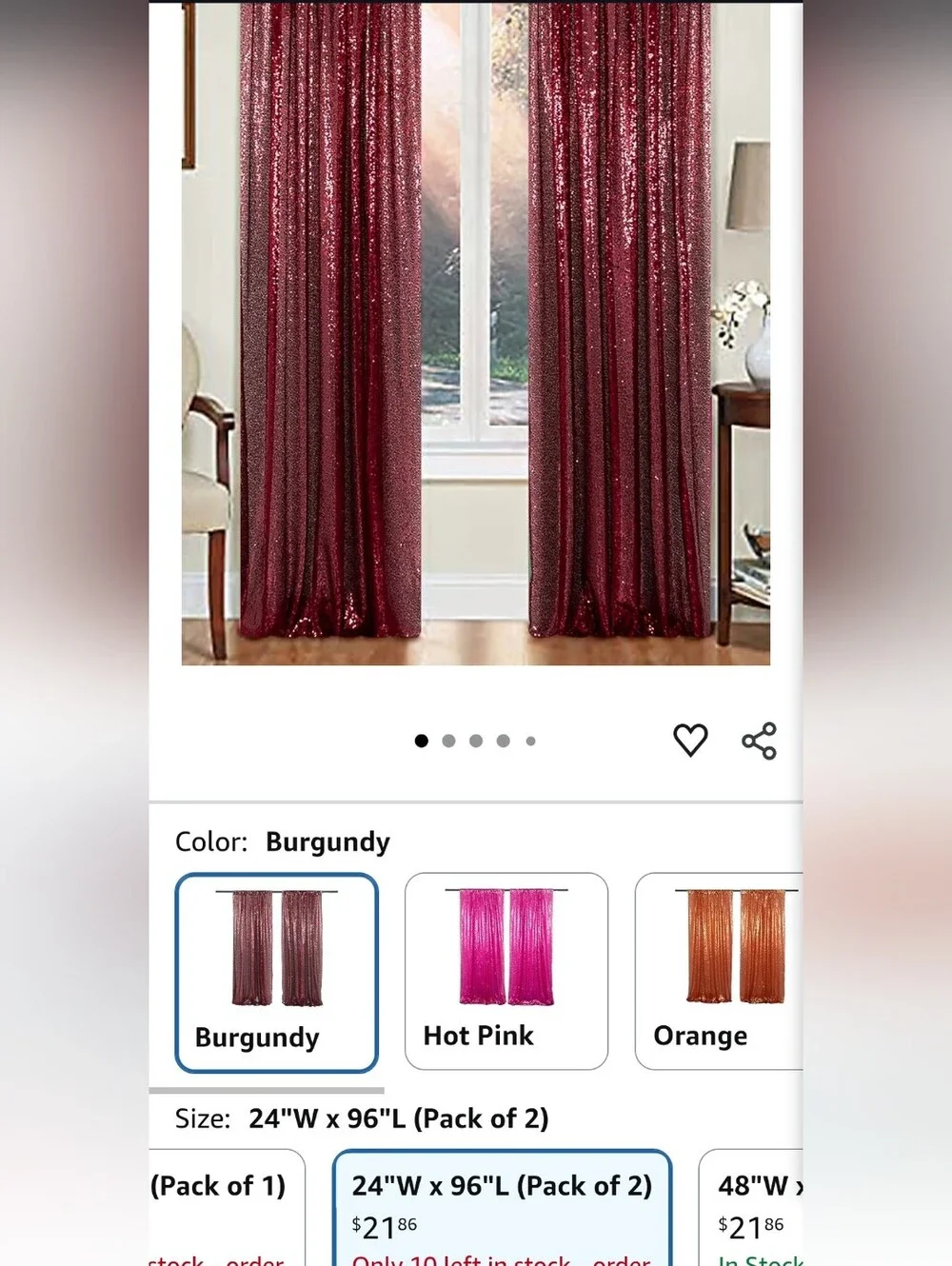 Sequin Window Curtains - Burgundy And White Sparkle (2 Pack)